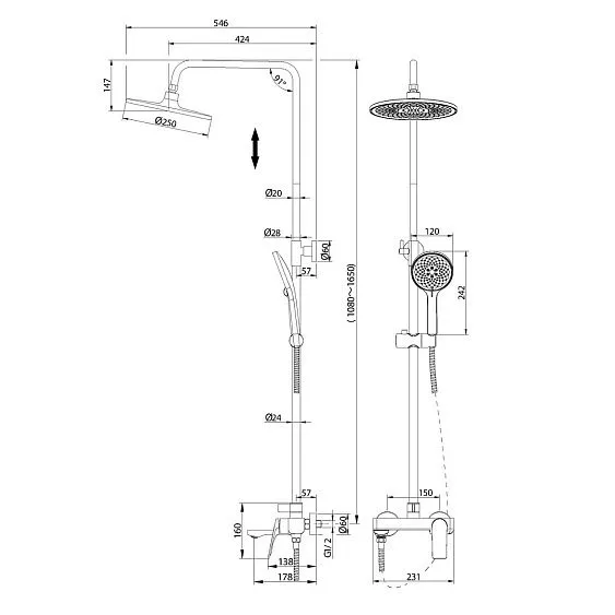 Душевая стойка GROSSMAN 500.K35.01.100 хром глянцевый
