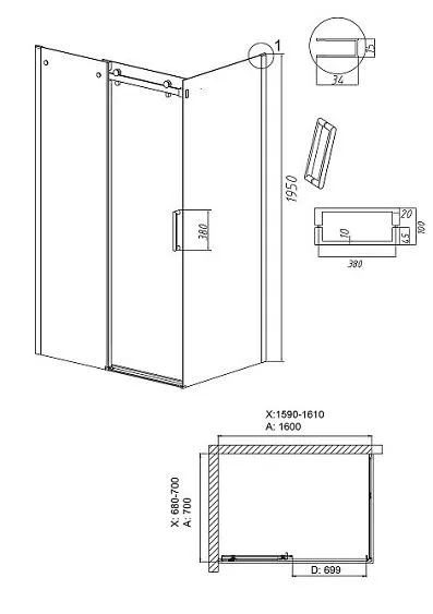Душевое ограждение GROSSMAN 100.K33.04.160.10.00-200.K33.04.70.10.00 хром