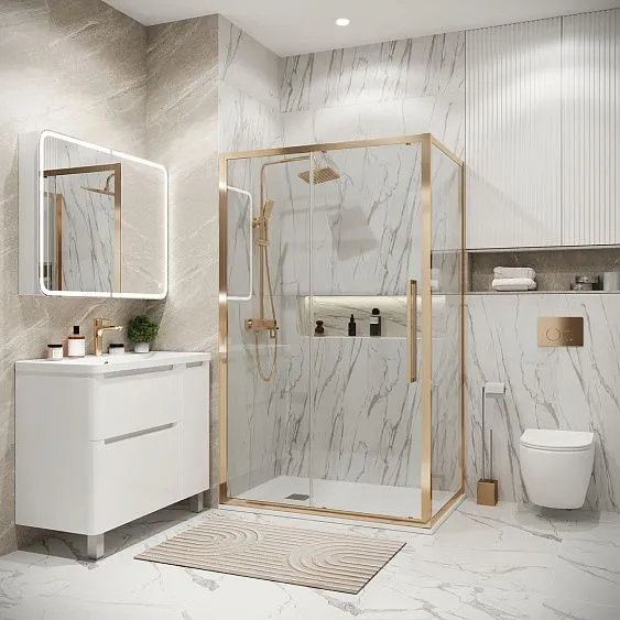 Душевое ограждение GROSSMAN 100.K33.02.100.32.00-200.K33.02.80.32.00 золото сатин