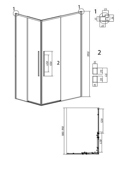 1/2 душевого ограждения GROSSMAN 1/2.K33.01.10.21.10 черный матовый