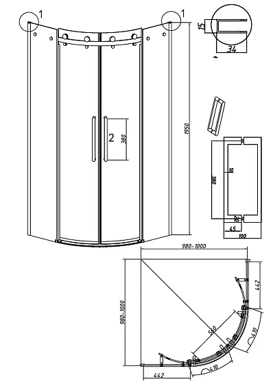 Душевое ограждение GROSSMAN 301.K33.04.9090.21.10 черный матовый