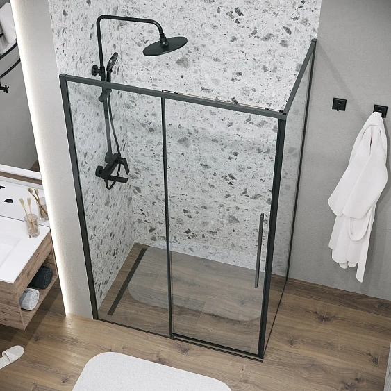 Душевое ограждение GROSSMAN 100.K33.01.100.21.00-200.K33.01.80.21.00 черный матовый