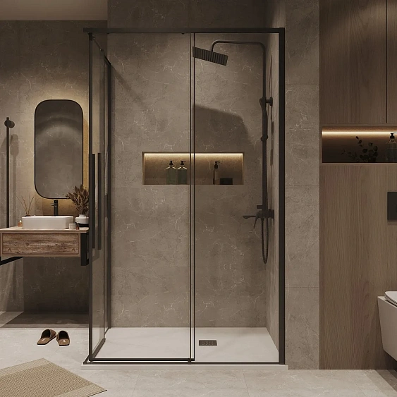 Душевое ограждение GROSSMAN 1/2.K33.01.12.21.00-1/2.K33.01.80.21.00 черный матовый