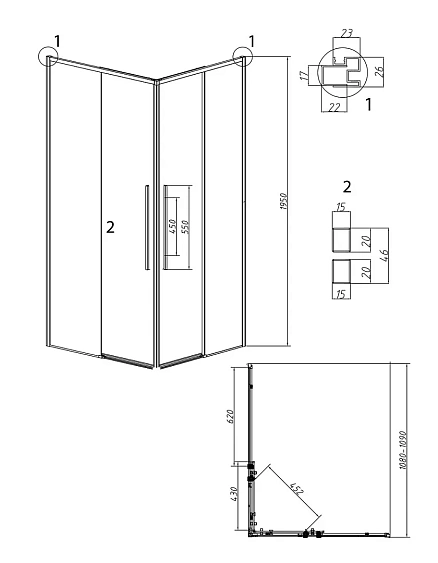 1/2 душевого ограждения GROSSMAN 1/2.K33.01.11.10.00 хром