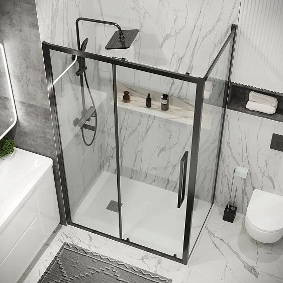 Душевое ограждение GROSSMAN 100.K33.02.130.42.00-200.K33.02.80.42.00 графит сатин