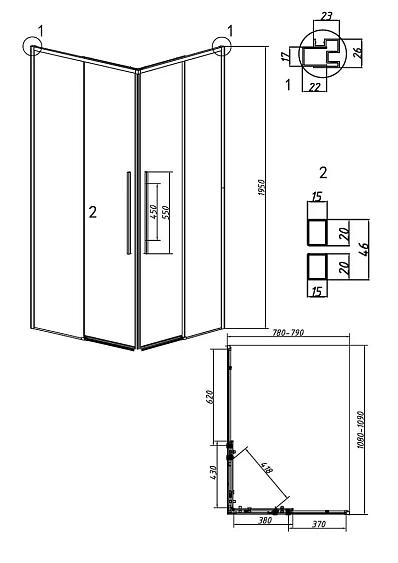 Душевое ограждение GROSSMAN 1/2.K33.01.11.10.00-1/2.K33.01.80.10.00 хром