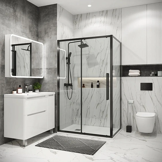 Душевое ограждение GROSSMAN 100.K33.02.130.42.00-200.K33.02.80.42.00 графит сатин