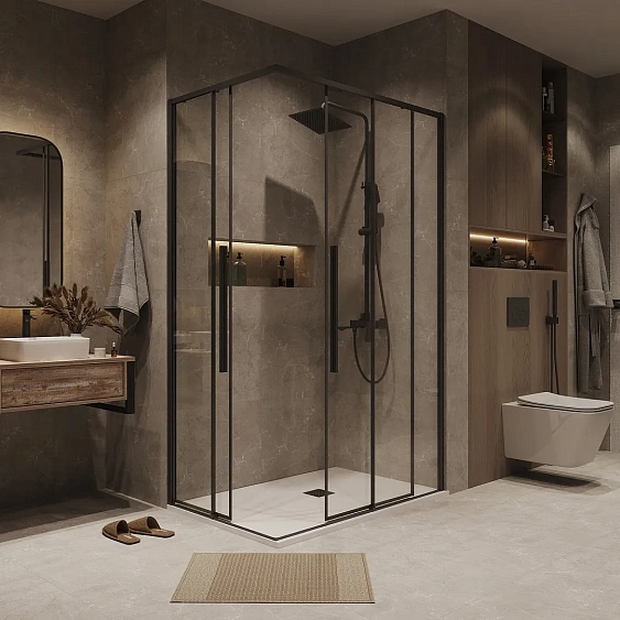 Душевое ограждение GROSSMAN 1/2.K33.01.12.21.00-1/2.K33.01.80.21.00 черный матовый