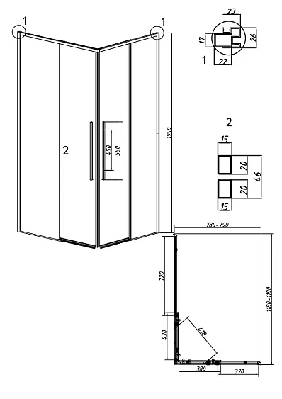 Душевое ограждение GROSSMAN 1/2.K33.01.12.21.00-1/2.K33.01.80.21.00 черный матовый