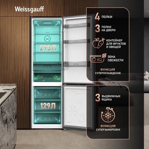 Холодильник WEISSGAUFF WRK 2010 Full NoFrost Inverter Dark Grey