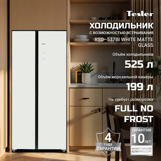 Холодильник TESLER RSD-537BI WHITE MATTE GLASS