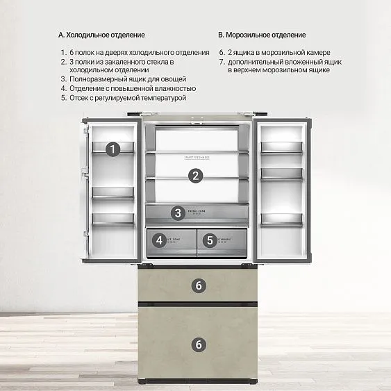 Холодильник TESLER RFD-517BI MARBLE BEIGE