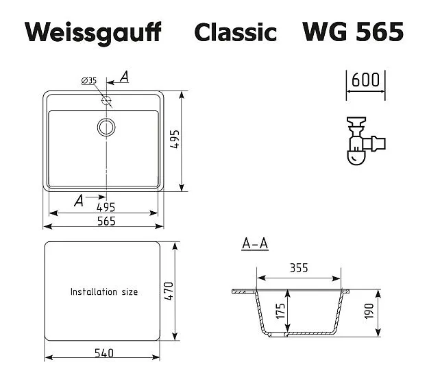 Кухонная мойка WEISSGAUFF WG 56503 Classic Light Grey