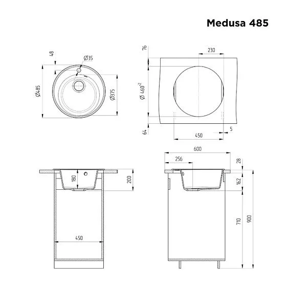 Кухонная мойка MAUNFELD Medusa 485 MFQS-485DGR темно-серый