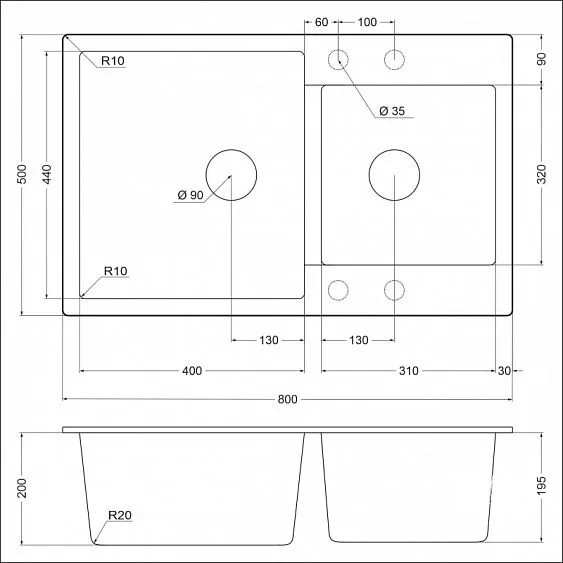 Кухонная мойка EMAR EMQ-2800.Q алмаз