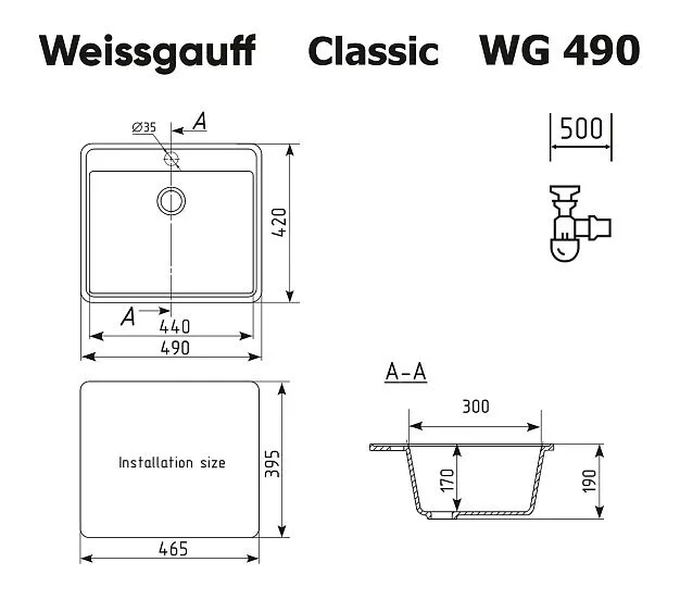 Кухонная мойка WEISSGAUFF WG 49004 Classic Black