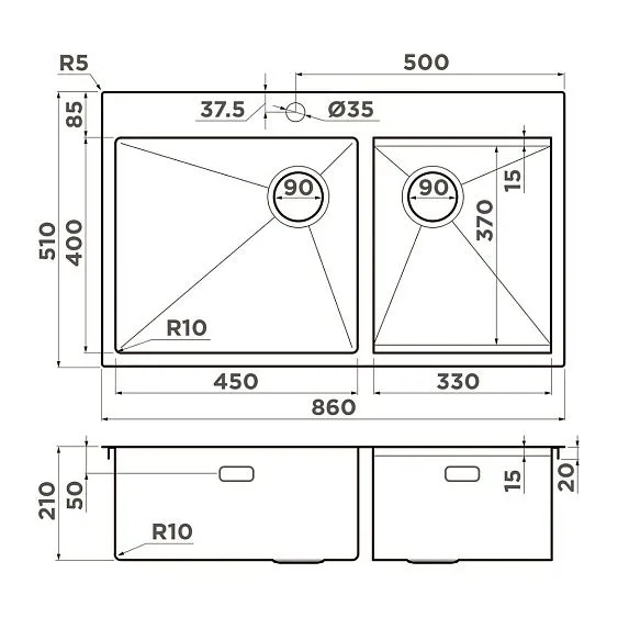 Кухонная мойка OMOIKIRI Akisame 86-2 Side-IN (4997021)