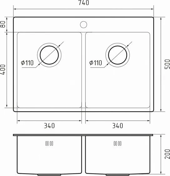 Кухонная мойка RIVELATO Rinox 7450 2В PVD black