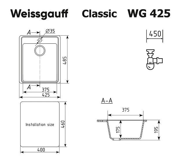 Кухонная мойка WEISSGAUFF WG 42504 Classic Black