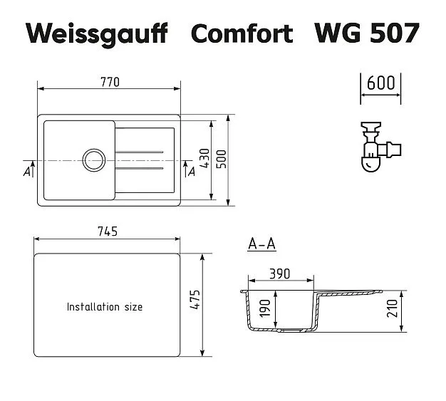 Кухонная мойка WEISSGAUFF WG 507310 Comfort Cold Grey