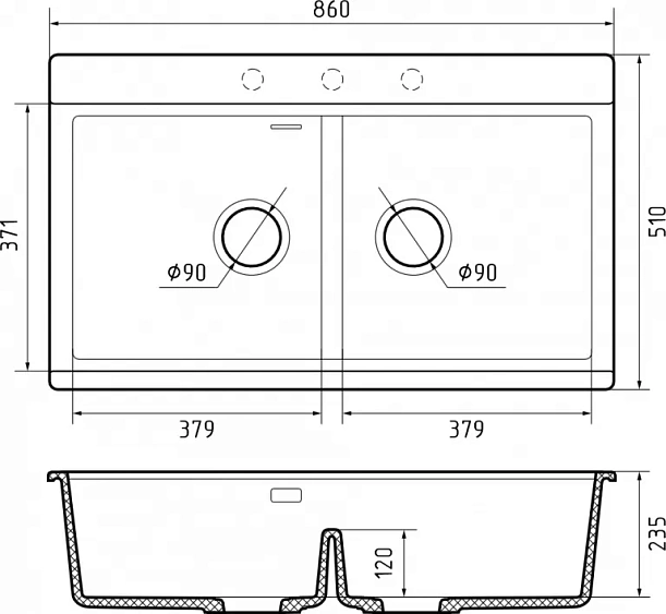 Кухонная мойка RIVELATO FONDE 8638-2 Bianco latte