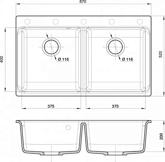 Кухонная мойка RIVELATO AXEL 90-2D antracite