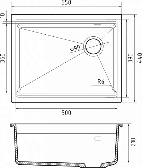 Кухонная мойка RIVELATO LINO 554-R topazio