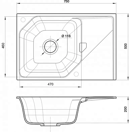 Кухонная мойка RIVELATO LOCUS 75 antracite