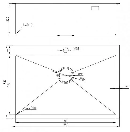 Кухонная мойка MILACIO Denia 75 Steel MC.77428 золото
