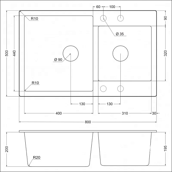 Кухонная мойка EMAR EMQ-2800.Q берилл