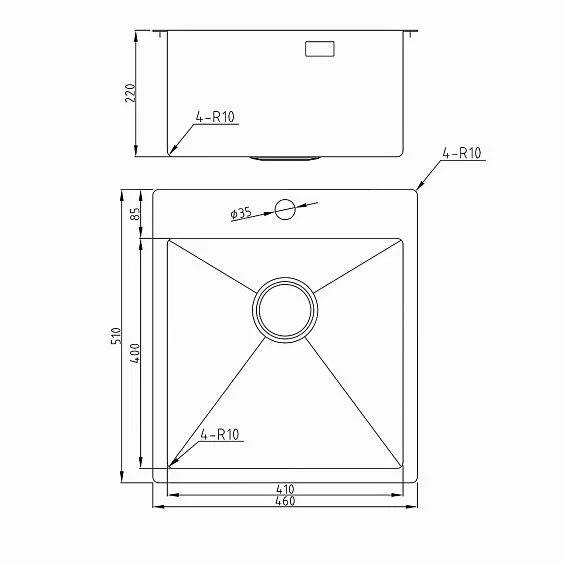 Кухонная мойка MILACIO Denia 46 Steel MC.77479 вороненая сталь