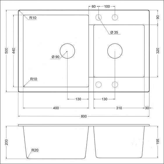 Кухонная мойка EMAR EMQ-2800.Q сардоникс