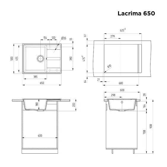 Кухонная мойка MAUNFELD Lacrima 650 MFQS-650DGR темно-серый