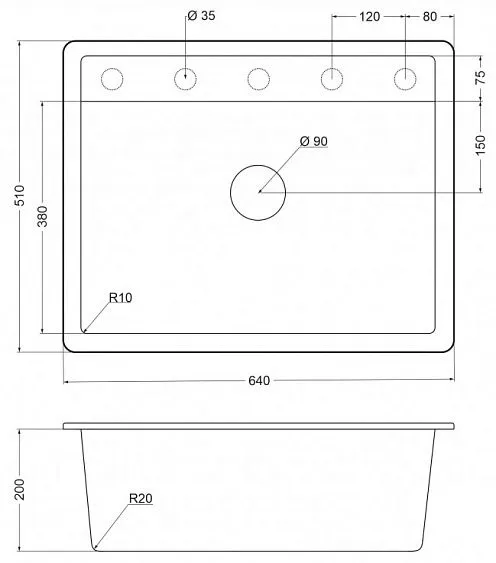 Кухонная мойка EMAR EMQ-1640.Q берилл