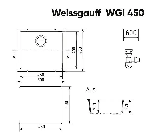 Кухонная мойка WEISSGAUFF WGI 45007 Deep Black