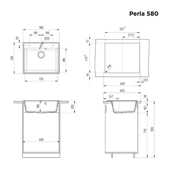 Кухонная мойка MAUNFELD Perla 580 MFQS-580DGR темно-серый