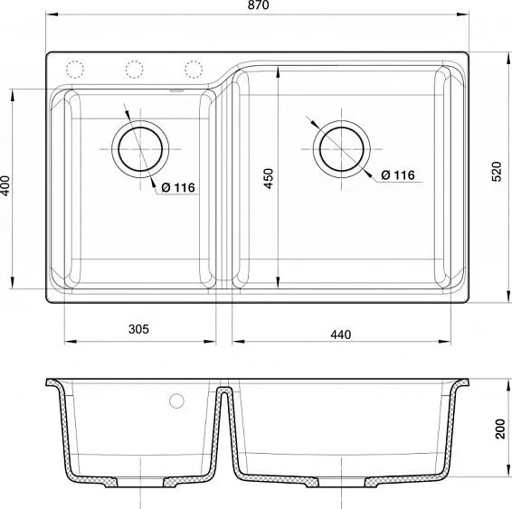 Кухонная мойка RIVELATO AXEL 90D brina
