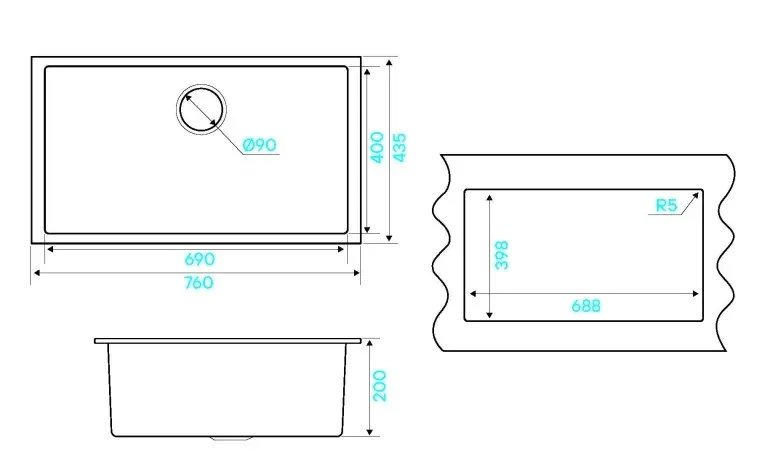 Кухонная мойка KUCHENSTERN SUB 80 антрацит