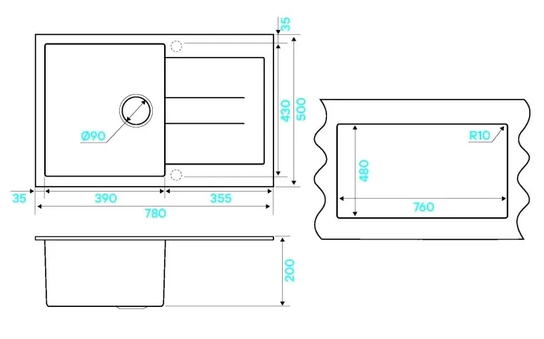 Кухонная мойка KUCHENSTERN PLAT 50 антрацит