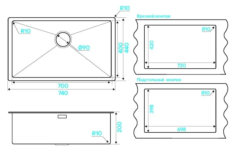 Кухонная мойка KUCHENSTERN KRAFT 80 вороненая сталь