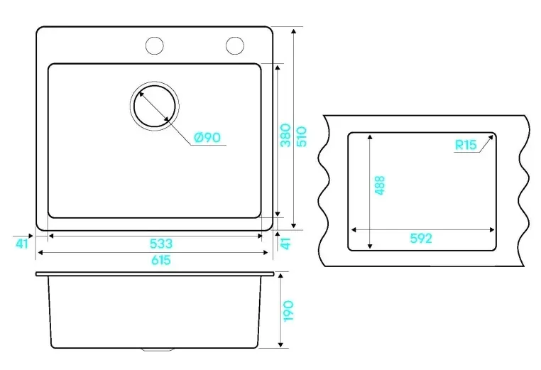 Кухонная мойка KUCHENSTERN TOPKERAM 60 керамический черный