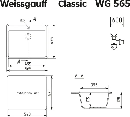 Кухонная мойка WEISSGAUFF WG 56503 Classic Light Grey