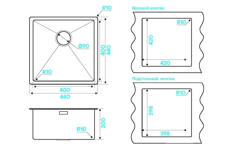 Кухонная мойка KUCHENSTERN KRAFT 45 вороненая сталь