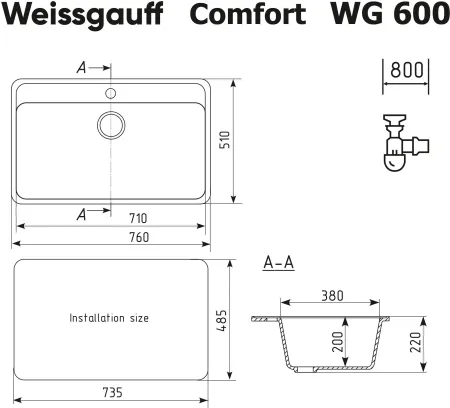 Кухонная мойка WEISSGAUFF WG 600310 Comfort Cold Grey
