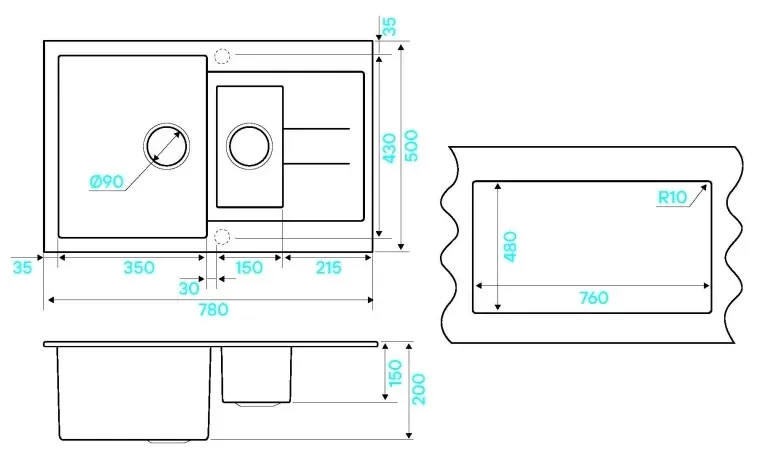 Кухонная мойка KUCHENSTERN PLAT 60-2 антрацит