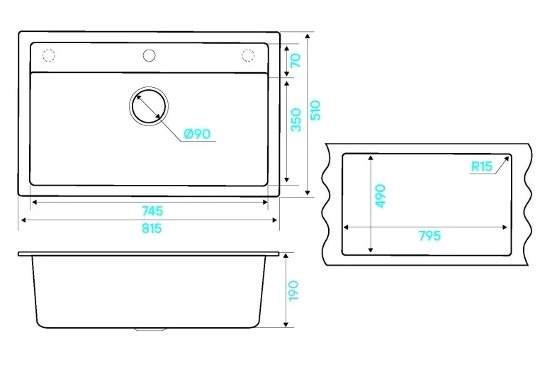 Кухонная мойка KUCHENSTERN TOP 80 антрацит