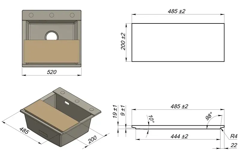Кухонная мойка GRANULA ES-5201 алюминиум