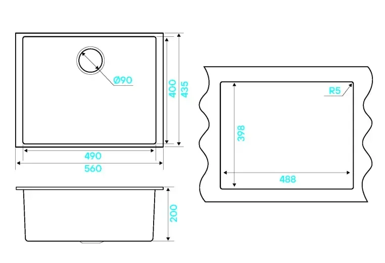 Кухонная мойка KUCHENSTERN SUBKERAM 60 керамический черный