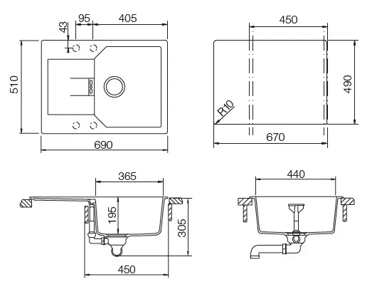 Кухонная мойка SCHOCK manhattan 45d cristalite баварский камень