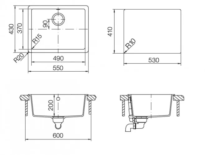 Кухонная мойка SCHOCK soho 60 (n-100) cristadur 550x430 серебристый камень